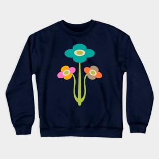 YVETTE Mid-Century Modern Mod Floral Triple Flowers in Bright Multi-Colours - UnBlink Studio by Jackie Tahara Crewneck Sweatshirt